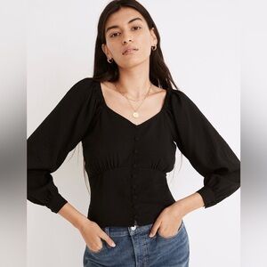 Madewell Preston Puff-Sleeve Top in‎ Black S